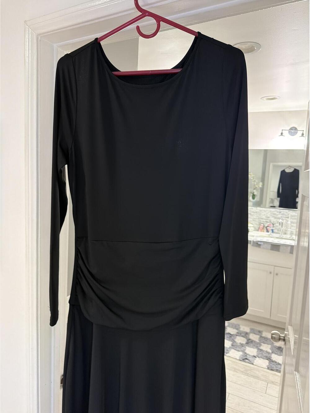 Black Long Sleeve Draped Maxi Dress